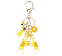 MWOOT Letter Keychain Llaveros Inicial Resina,Pétalos de Alfabeto Lámina de Oro Keyring con Margarita Borla Colgante,Amarillo Moda Llavero Encanto para Mujeres Chicas Monedero Bolsos Colgante(A)