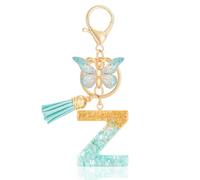 MWOOT Letter Keychains Llavero con Inicial,Lámina de Oro de Resina Keyrings con Mariposa Borla Colgante,Verde Moda Alfabeto Llavero Encanto para Mujeres Monedero Equipaje Bolsos Colgante(Z)