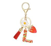 MWOOT Llavero de Letra Inicial para Mujeres, Resina Llavero Nombre con Borla Colgante de Fresa Margarita, Llavero Encanto de Fruta para Bolso Mochila Llave de Coche y Puerta(L)