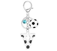 MWOOT Llavero Futbol de Letra Inicial, Llavero Nombre con Colgante de Fútbol para Niño Niña, Llaveros de Regalo para Amantes del Fútbol para Bolso Mochila Llave de Coche y Puerta(V)