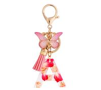 MWOOT Llavero Letra Inicial Alfabeto con Colgante de Borla de Mariposa, Alphabet Initial Letter Keychain Kit, Rosa Resina Llavero Encanto para Mujeres Chicas Bolso Equipaje Viaje Decoración