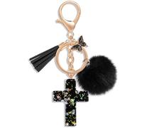 MWOOT Llaveros Cruces Cristianos Biblicos Llaveros Mochilas Bolsos Dijes para Mujeres Niñas Mariposa Peluche Colgante Llaveros, Negro