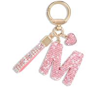 MWOOT Llaveros de Coche Rosados Regalo para Mujeres Niñas Llavero con Letra Inicial Llaveros Bling Colgante con Letra para Monedero Mochila Bolso Dijes, Letra M