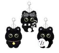 MWOOT Llaveros de peluche de gato negro, 3 PCS Llaveros de peluche lindos, Llaveros de gato, Colgantes para bolsos de mano, mochilas, bolsos