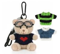 MWOOT Llaveros peluche oso, oso peluche para vestir con 3 conjuntos ropa, llaveros con colgante animal, bonitos adornos para bolsos, manualidades para regalar a mujeres, marrón