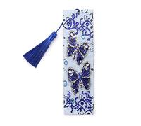MWOOT Marcadores de Pintura Diamante,Diamond Art Painting Bookmark,Borla de Cuero Marcapáginas Diamante Bordado Manualidades Kit (Mariposa)