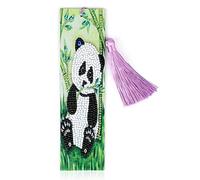 MWOOT Marcadores de Pintura Diamante,Diamond Art Painting Bookmark,Borla de Cuero Marcapáginas Rhinestone Bordado de Punto de Cruz Artes Manualidades (Panda)