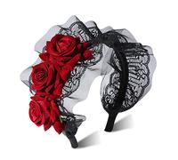 MWOOT Mujeres Rosa Roja Venda, Tocado Floral Disfraces Halloween, Decoración Mexicana para Cabello, Flor Artificial Aro de Pelo, Halloween Gótico Accesorios Cabello
