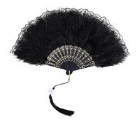 MWOOT Negro Marabú Abanico Plumas, 1920s Mano Abanico de Plumas,20s Antiguo Ventilador Mano para Traje Víspera Todos Santos Espectáculo Baile Fiesta Té Boda Decoración