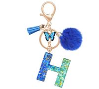MWOOT Nombre Letra inicial H Llavero, Azul Llaveros Coche para Mujeres, Encantos de Resina Para Llave de Puerta Llave del Coche Decoración Del Bolso