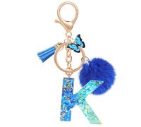 MWOOT Nombre Letra inicial K Llavero, Azul Llaveros Coche para Mujeres, Encantos de Resina Para Llave de Puerta Llave del Coche Decoración Del Bolso