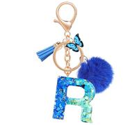 MWOOT Nombre Letra inicial R Llavero, Azul Llaveros Coche para Mujeres, Encantos de Resina Para Llave de Puerta Llave del Coche Decoración Del Bolso