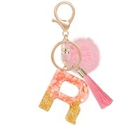MWOOT Nombre Letra inicial R Llavero, Rosa Llaveros de Coche para Mujeres, Encantos Resina para Llave de Puerta Llave del Coche Decoración del Bolso