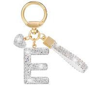 MWOOT Purpurina Estrás Letras Llaveros, Plata Nombre Keychain Mosqueton, Bonitos Cadena Letras Llaveros Regalos para Friends, Keyring Mujer Pack Mochilas Colgante Brillo Decorativas Llaveros(E)
