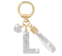 MWOOT Purpurina Estrás Letras Llaveros, Plata Nombre Keychain Mosqueton, Bonitos Cadena Letras Llaveros Regalos para Friends, Keyring Mujer Pack Mochilas Colgante Brillo Decorativas Llaveros(L)