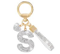MWOOT Purpurina Estrás Letras Llaveros, Plata Nombre Keychain Mosqueton, Bonitos Cadena Letras Llaveros Regalos para Friends, Keyring Mujer Pack Mochilas Colgante Brillo Decorativas Llaveros(S)