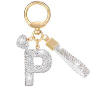 MWOOT Purpurina Estrás Letras Llaveros, Plata Nombre Keychain Mosqueton, Bonitos Cadena Letras Llaveros Regalos para Friends, Keyring Mujer Pack Mochilas Colgante Brillo Decorativas Llaveros(P)