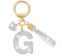 MWOOT Purpurina Estrás Letras Llaveros, Plata Nombre Keychain Mosqueton, Bonitos Cadena Letras Llaveros Regalos para Friends, Keyring Mujer Pack Mochilas Colgante Brillo Decorativas Llaveros(G)