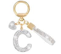 MWOOT Purpurina Estrás Letras Llaveros, Plata Nombre Keychain Mosqueton, Bonitos Cadena Letras Llaveros Regalos para Friends, Keyring Mujer Pack Mochilas Colgante Brillo Decorativas Llaveros(C)