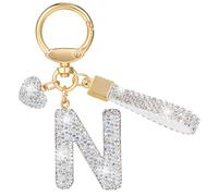 MWOOT Purpurina Estrás Letras Llaveros, Plata Nombre Keychain Mosqueton, Bonitos Cadena Letras Llaveros Regalos para Friends, Keyring Mujer Pack Mochilas Colgante Brillo Decorativas Llaveros(N)