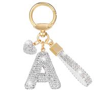 MWOOT Purpurina Estrás Letras Llaveros, Plata Nombre Keychain Mosqueton, Bonitos Cadena Letras Llaveros Regalos para Friends, Keyring Mujer Pack Mochilas Colgante Brillo Decorativas Llaveros(A)