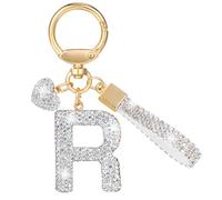 MWOOT Purpurina Estrás Letras Llaveros, Plata Nombre Keychain Mosqueton, Bonitos Cadena Letras Llaveros Regalos para Friends, Keyring Mujer Pack Mochilas Colgante Brillo Decorativas Llaveros(R)