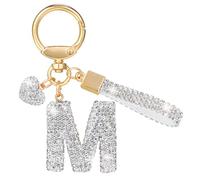 MWOOT Purpurina Estrás Letras Llaveros, Plata Nombre Keychain Mosqueton, Bonitos Cadena Letras Llaveros Regalos para Friends, Keyring Mujer Pack Mochilas Colgante Brillo Decorativas Llaveros(M)