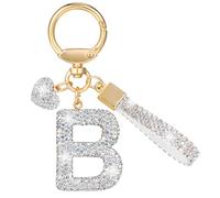 MWOOT Purpurina Estrás Letras Llaveros, Plata Nombre Keychain Mosqueton, Bonitos Cadena Letras Llaveros Regalos para Friends, Keyring Mujer Pack Mochilas Colgante Brillo Decorativas Llaveros(B)