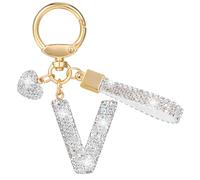 MWOOT Purpurina Estrás Letras Llaveros, Plata Nombre Keychain Mosqueton, Bonitos Cadena Letras Llaveros Regalos para Friends, Keyring Mujer Pack Mochilas Colgante Brillo Decorativas Llaveros(V)