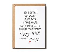 MWS9xDesigns Tarjeta de aniversario de conteo - Tarjeta de felicitación de 10 años - Divertido décimo cumpleaños - Dulce 10 aniversario - Regalo para ella y él