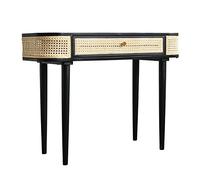 MWUCAIXIA Banco de tocador de madera maciza de ratán moderno minimalista con cajón de escritorio, mesa de maquillaje para departamento pequeño