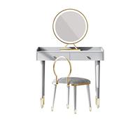 MWUCAIXIA Banco de tocador, mesa de consola de noche, 2 cajones, espejo inteligente, mini mesa de maquillaje, espejo redondo súper transparente, juego de mesa y silla, adecuado para el hogar