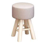 MWUCAIXIA Taburete otomano de lino, reposapiés pequeño, suave, compacto, redondo, acolchado, reposapiés con funda desmontable de lino, para el hogar, sala de estar, dormitorio (beige)