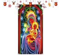 MWZBTG Cubierta para Puerta De Navidad | Tela Fluorescente Religiosa Escena De Jesús Fondo - Fondo Fotográfico para Letrero De Porche | para Interior Exterior Hogar Porche Invierno Año Nuevo