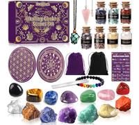MWZEAUL Conjuntos de Cristales Curativos, Piedras Preciosas Minerales, Piedras de Chakra de Cristal, Piedras Energeticas Protectoras, con Pulsera 7 Chakras, para Meditación, Relajación, Decoración