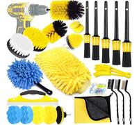 MWZEAUL Kit de Limpieza Coche para Interior y Exterior, Kit Detailing Coche con Cepillo Taladro, Brocha Limpieza, Esponja Pulir Coche, Limpieza Coche Moto para Asiento de Cuero, Llantas, Salpicadero