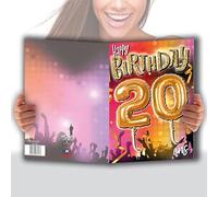 AFIE MX-5020 MAXI - Tarjeta gigante grande XXL para cumpleaños, 20 años, mixta H/F + sobre formato 32 x 23 cm, diseño de globos dorados, fiesta bailar música ambiente concierto festival, fabricado en