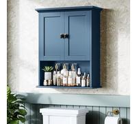 MXARLTR Gabinete de pared para baño, botiquín de madera sobre el inodoro con puertas y estante ajustable, organizador de almacenamiento montado en la pared sobre el inodoro (ultramarino)