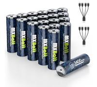 MXBatt 20 x Pilas AA Recargables USB-C Litio, 1.5V 3400mWh Alta Capacidad
