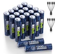 MXBatt 20 x Pilas AAA Recargables USB-C Litio, 1.5V 1200mWh