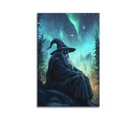MXBFYEEB Póster decorativo de The Wizard Under The Aurora, lienzo decorativo para pared e impresión artística moderna para dormitorio familiar, 30 x 45 cm