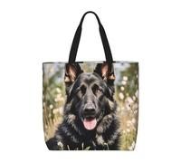 MXDLKSWPOH Bolsa de mano reutilizable para comestibles, bolsa de compras de hipopótamo de gran capacidad, bolso de hombro casual, Pastor alemán negro, Talla única
