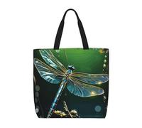 MXDLKSWPOH Bolsa de mano reutilizable para comestibles, hongos y mariposas sobre fondo negro, bolsas de compras de gran capacidad, bolso de hombro casual, Verde libélula, Talla única