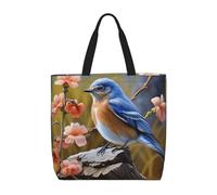 MXDLKSWPOH Bolsa de mano reutilizable para comestibles, hongos y mariposas sobre fondo negro, bolsas de compras de gran capacidad, bolso de hombro casual, Eastern Bluebird, Talla única