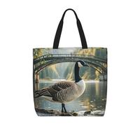 MXDLKSWPOH Bolsa de mano reutilizable para comestibles, hurón peludo, bolsas de compras de gran capacidad, bolso de hombro casual, Wild Goose By the Bridge, Talla única