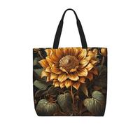 MXDLKSWPOH Bolsa de mano reutilizable para comestibles, pelota de golf en el fuego, bolsas de compras de gran capacidad, bolso de hombro casual, Girasol sobre fondo negro, Talla única