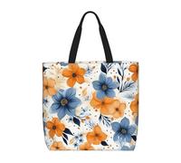 MXDLKSWPOH Bolsa de mano reutilizable para comestibles, pelota de golf en el fuego, bolsas de compras de gran capacidad, bolso de hombro casual, Flores azules y naranjas, Talla única