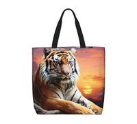 MXDLKSWPOH Bolsa de mano reutilizable para comestibles, pelota de golf en el fuego, bolsas de compras de gran capacidad, bolso de hombro casual, Tiger Colorful Sunset, Talla única