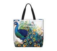 MXDLKSWPOH Bolsa de mano reutilizable para comestibles, pelota de golf en el fuego, bolsas de compras de gran capacidad, bolso de hombro casual, Patrón de pavo real, Talla única