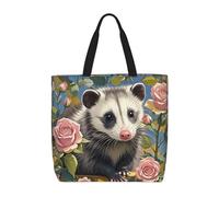 MXDLKSWPOH Bolsa de mano reutilizable para comestibles, vintage, con mapa del mundo antiguo, bolsas de compras de gran capacidad, bolso de hombro casual, Zarigüeya y rosas, Talla única